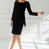 The Kōr Organic Cotton Ribbed Knit Tied Dress in Black