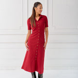 The Kōr Organic Cotton Ribbed Knit Shirt Dress in Merlot