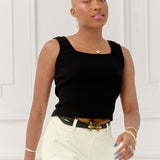 The Kōr Ribbed Knit Organic Cotton Sleeveless Top in Black