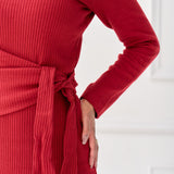 The Kōr Organic Cotton Ribbed Knit Tied Dress in Merlot