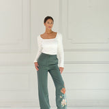 The Kōr Ribbed Knit Organic Cotton Long Sleeve Top in White