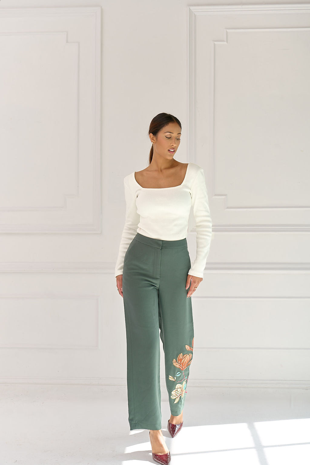 The Kōr Ribbed Knit Organic Cotton Long Sleeve Top in White