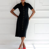 The Kōr Organic Cotton Ribbed Knit Shirt Dress in Black
