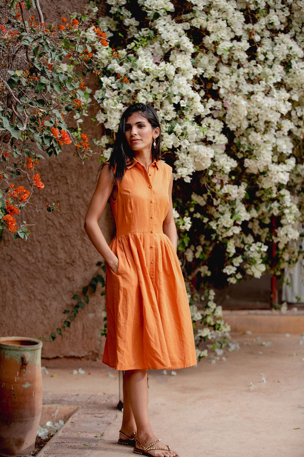 The Kr Shirt Dress Terracotta in Linen & Cotton Aarabhi London The Kr Shirt Dress Terracotta in Linen & Cotton Aarabhi London