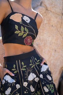 Black bralette with floral embroidery design