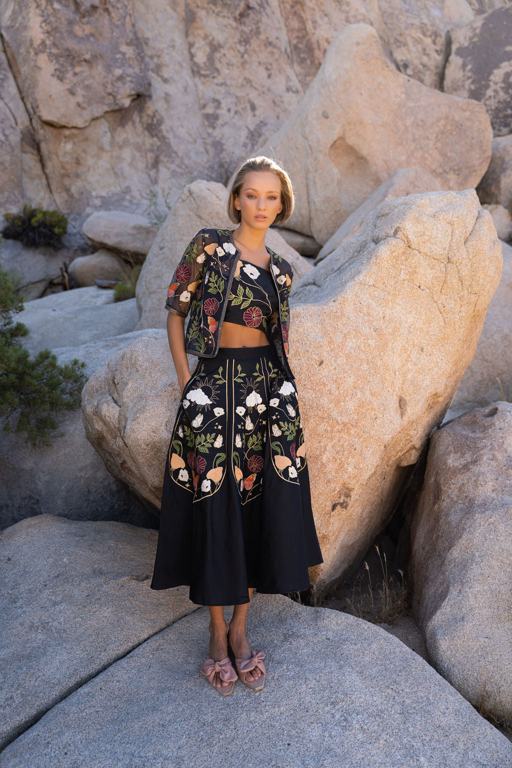 Black bralette with floral embroidery design