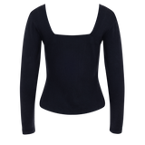 The Kōr Ribbed Knit Organic Cotton Long Sleeve Top in Black