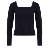 The Kōr Ribbed Knit Organic Cotton Long Sleeve Top in Black