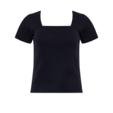 The Kōr Ribbed Knit Organic Cotton Short Sleeve Top in Black