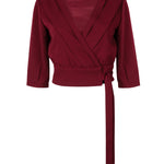 Pleated maroon shirt with tied waist and sleeves