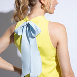 Yellow racer back top with baby blue bow detail 