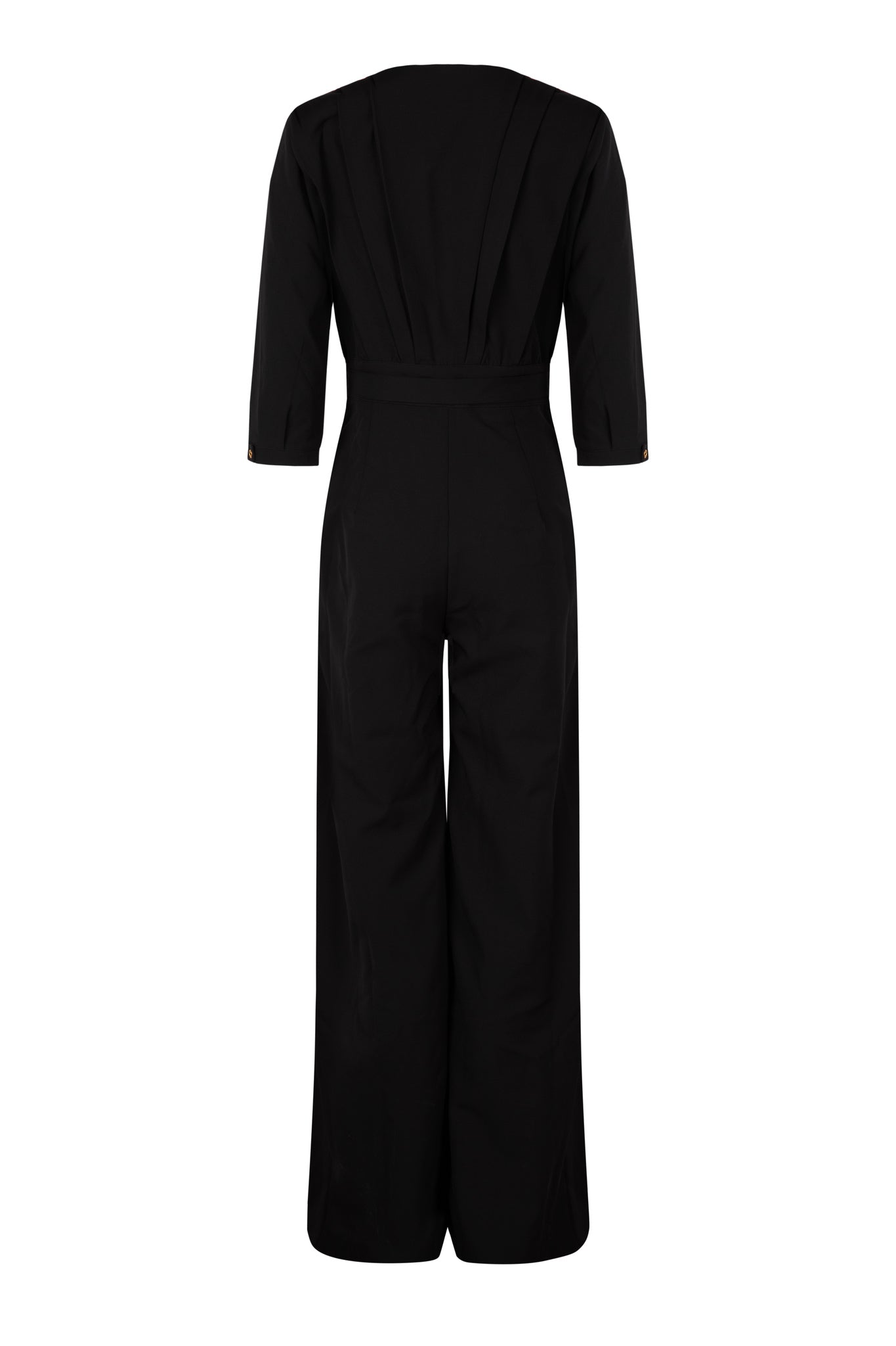 Back view of women's black jumpsuit