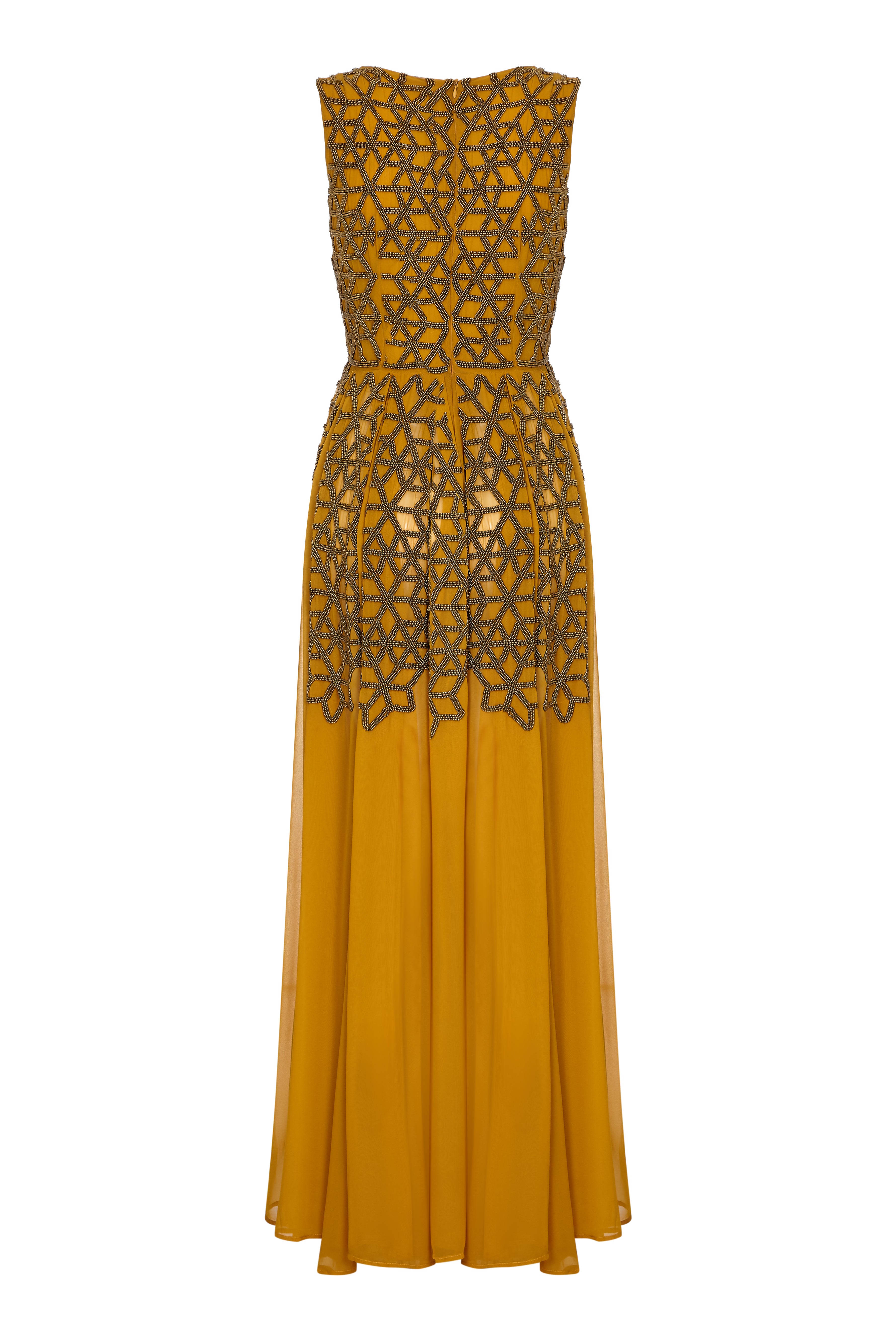 MEHRAULI BEADED MUSTARD DRESS - Aarabhi