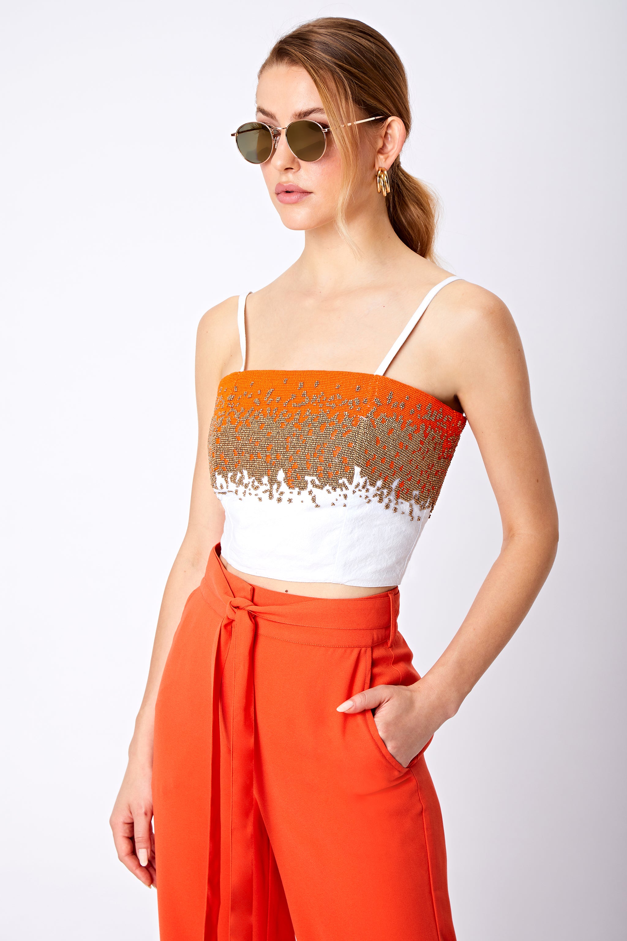 SAFFRON BEADED BRALETTE TOP - Aarabhi