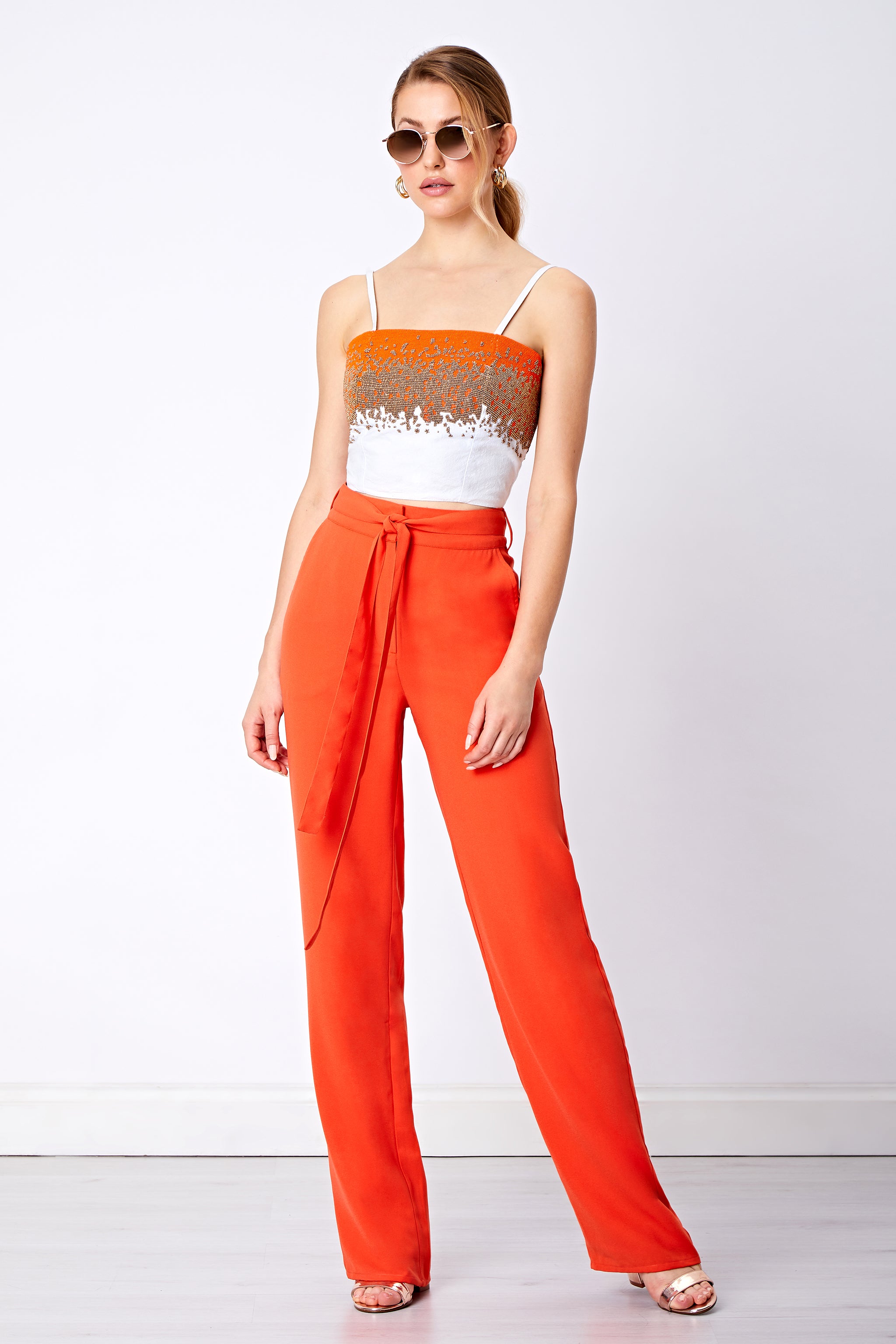 SAFFRON BEADED BRALETTE TOP - Aarabhi