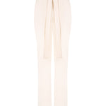 White wide leg summer trousers with pockets and tied belt