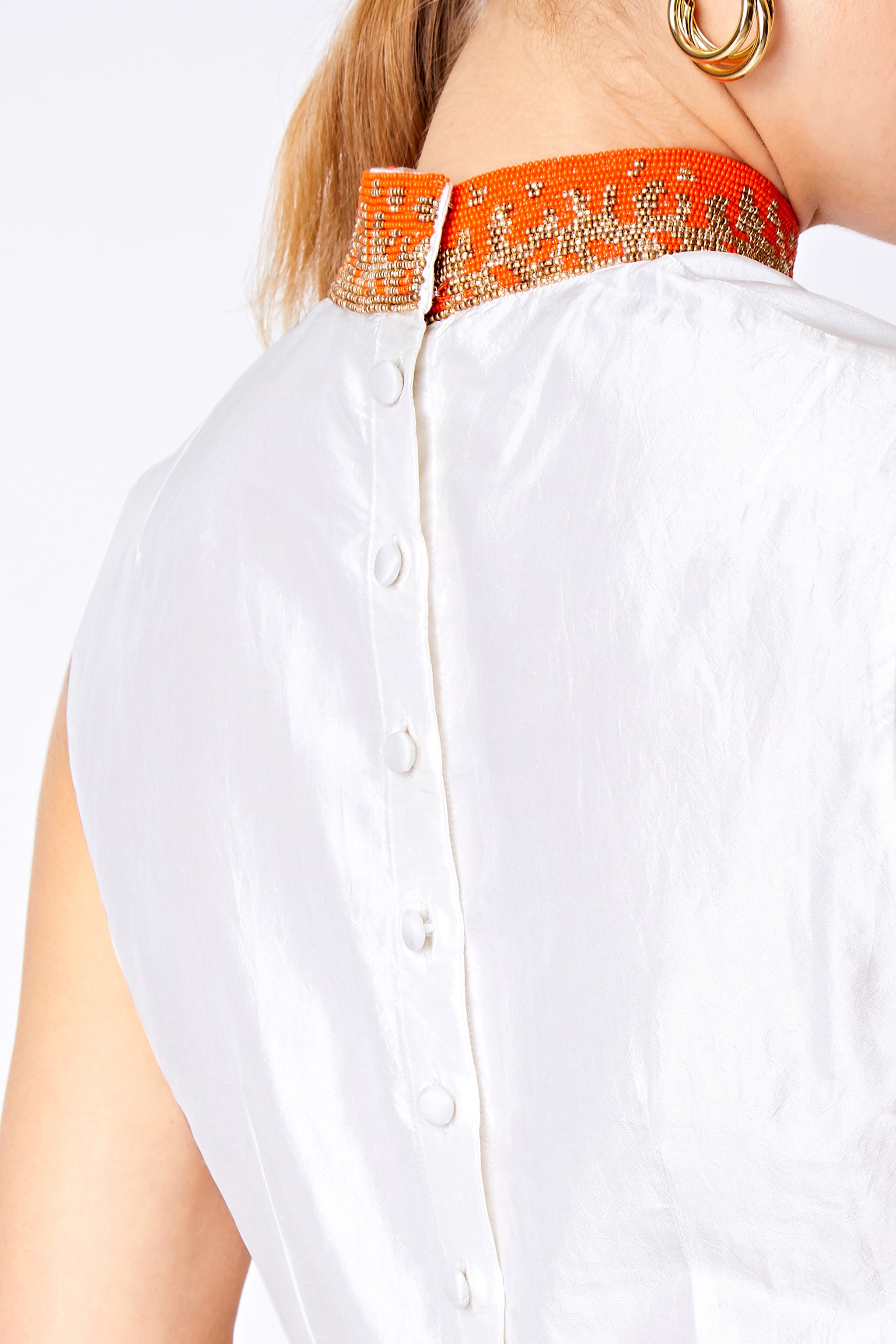 SAFFRON BEADED COLLAR TOP - Aarabhi