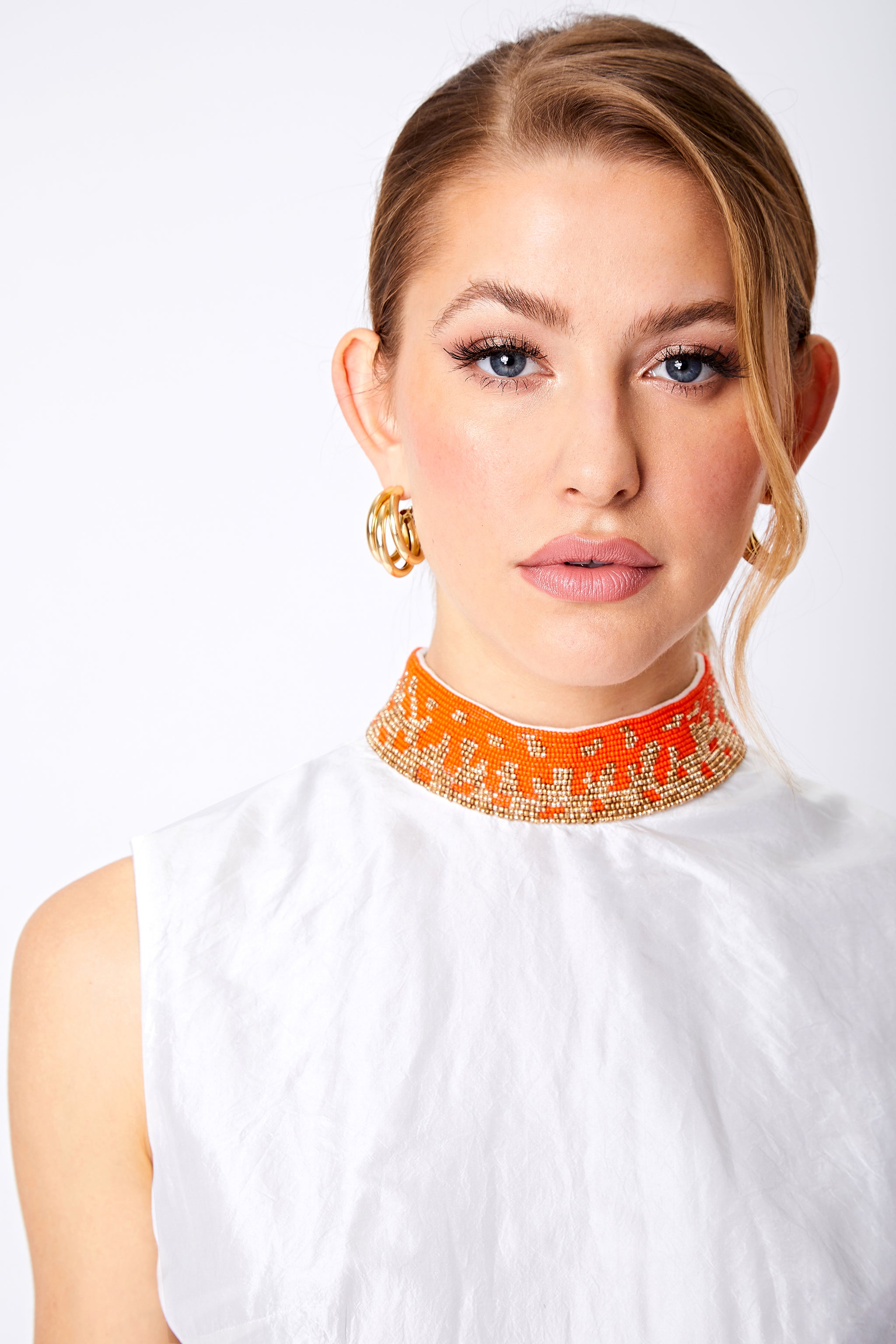 SAFFRON BEADED COLLAR TOP - Aarabhi