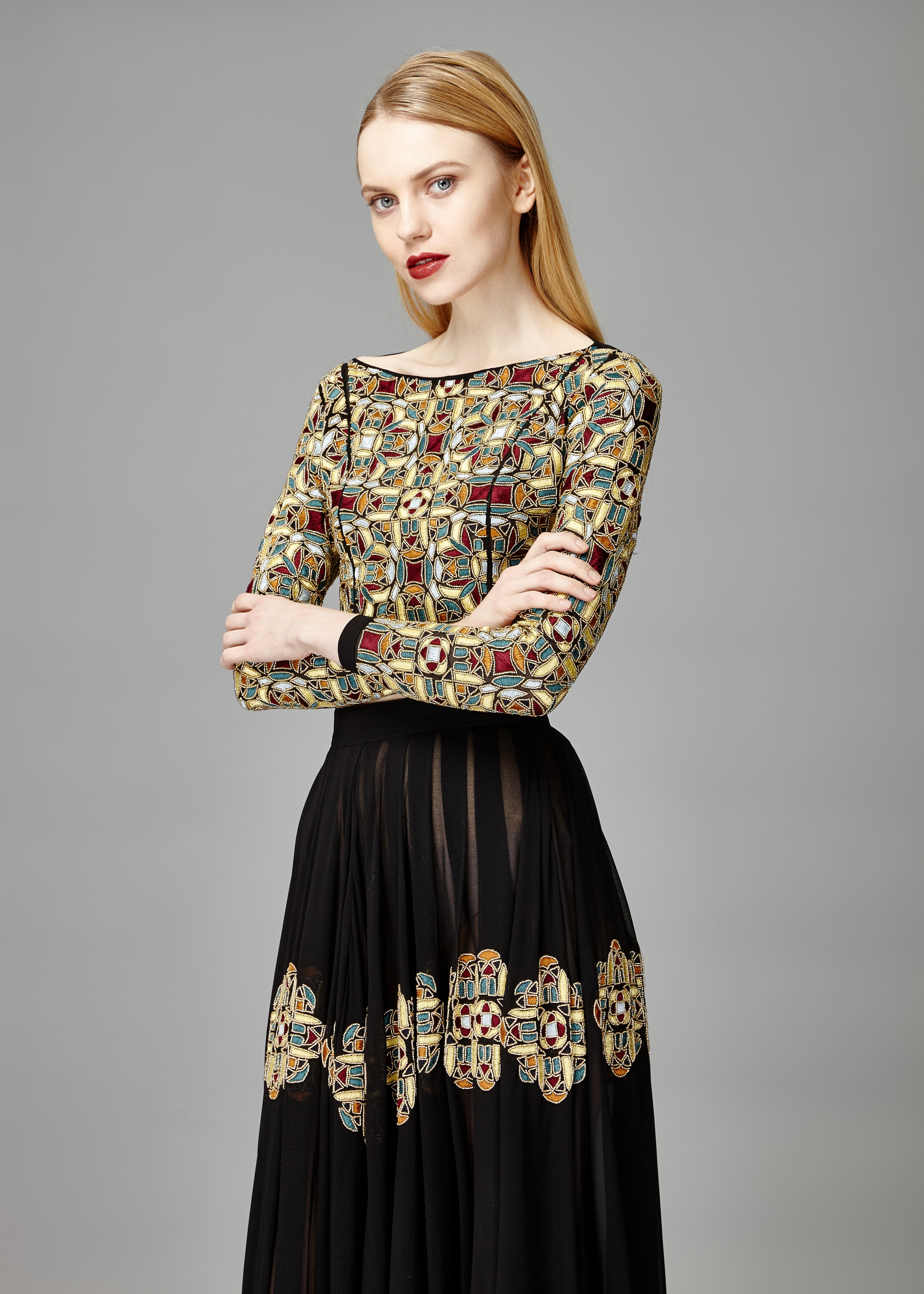 Sheer embellished skirt hot sale