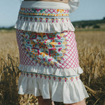 Embroidered colourful a-line skirt with white frill