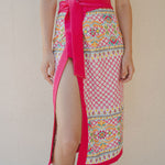 colourful embroidered sarong with pink border