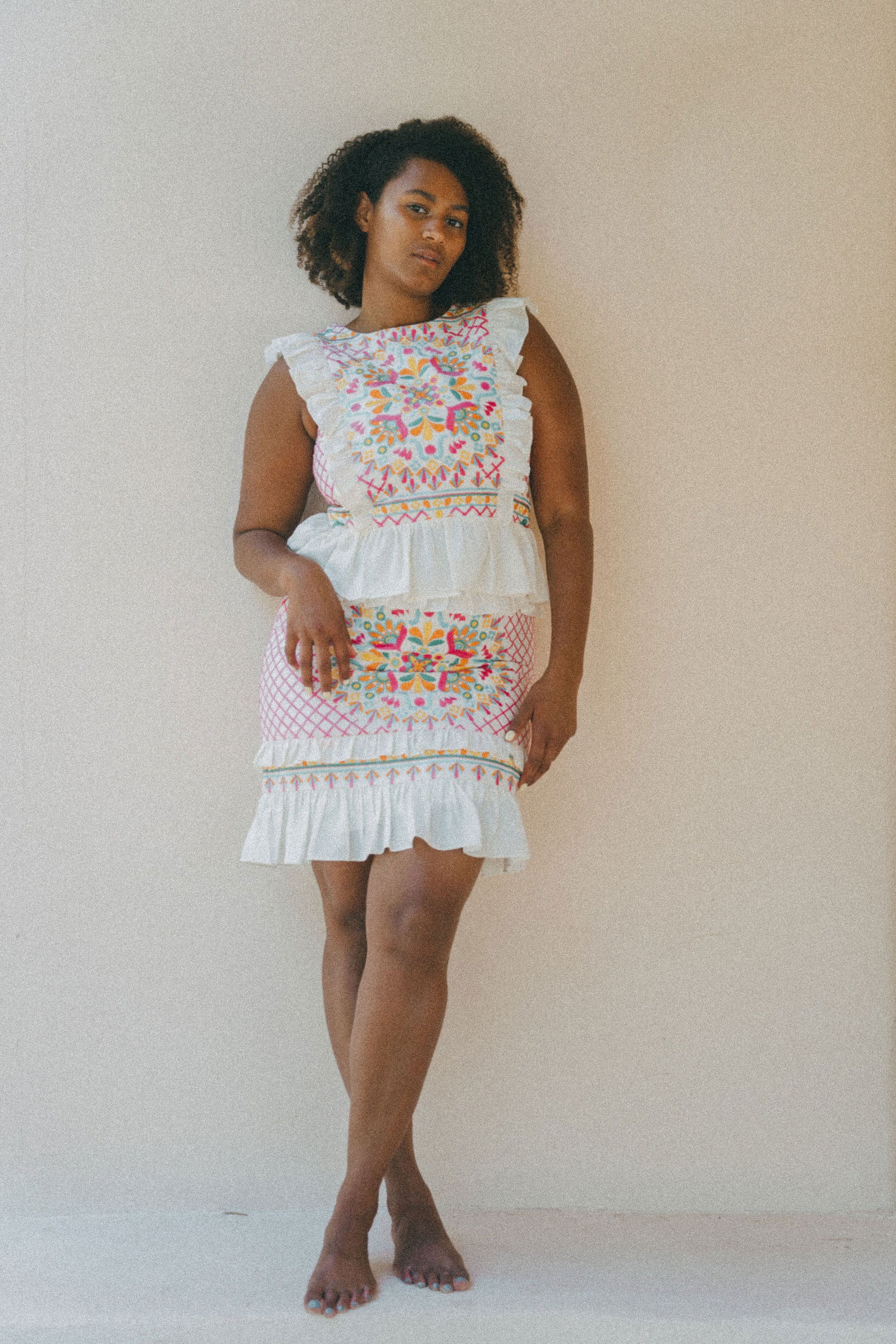 embroidered top and skirt with white frill