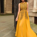 MEHRAULI BEADED MUSTARD DRESS - Aarabhi