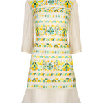 Sheer embroidered colourful dress with sleeves