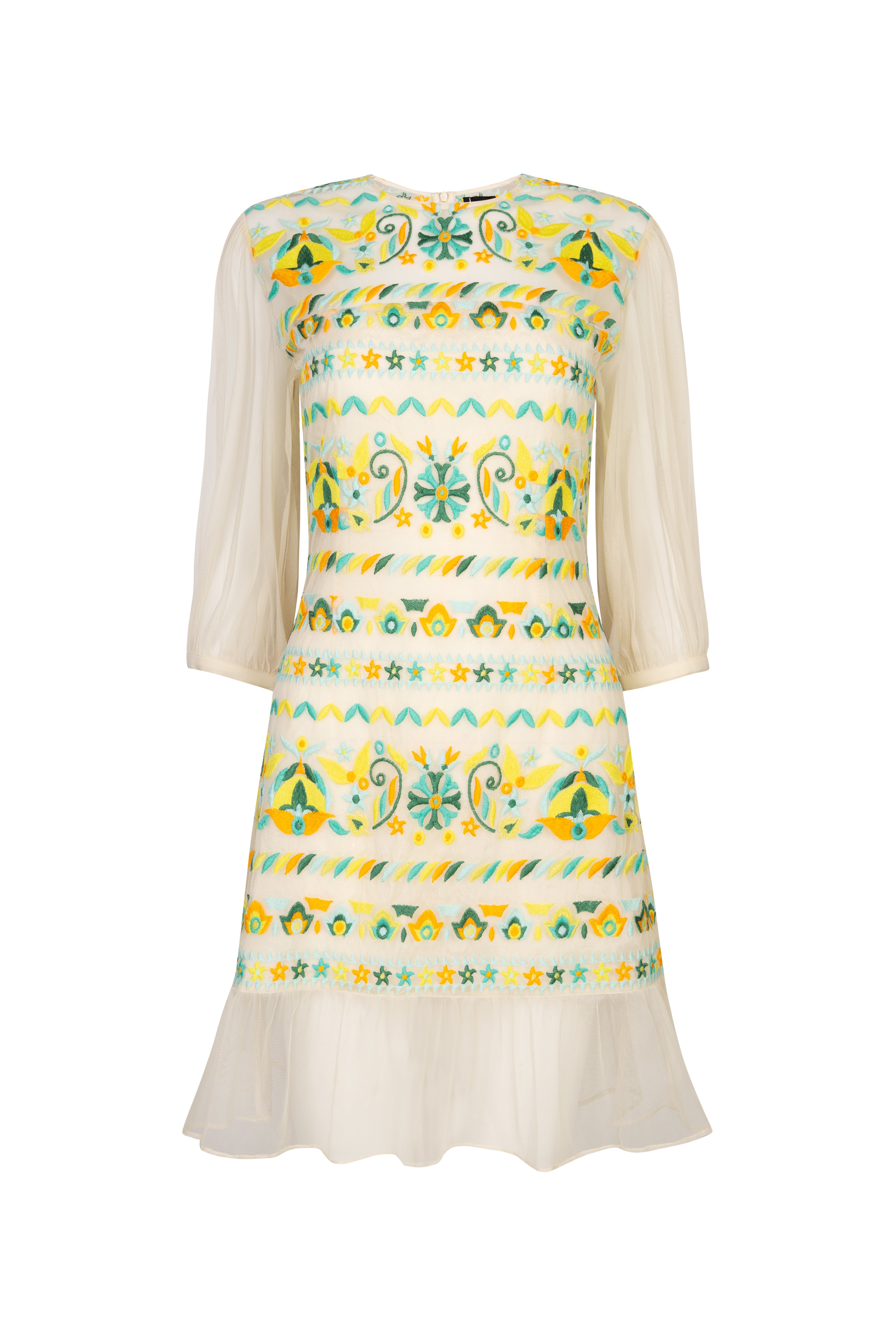 Sheer embroidered colourful dress with sleeves