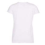 Back of women's white organic cotton basic fit t-shirt