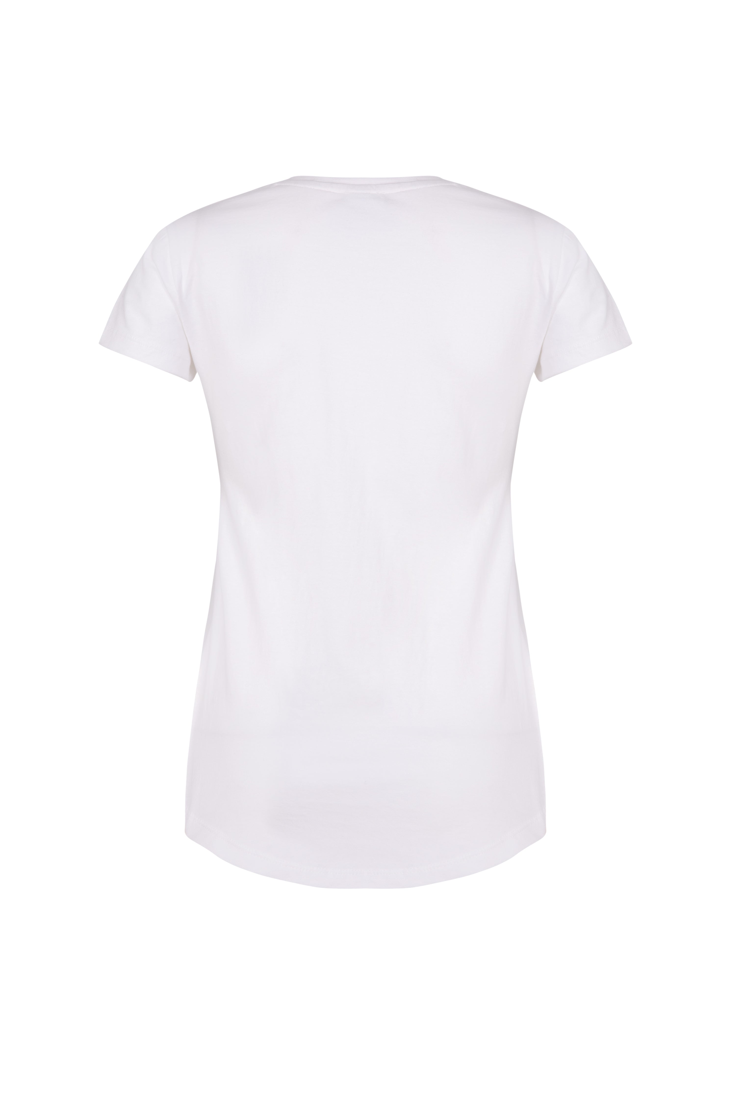 Back of white organic cotton fitted women's t-shirt