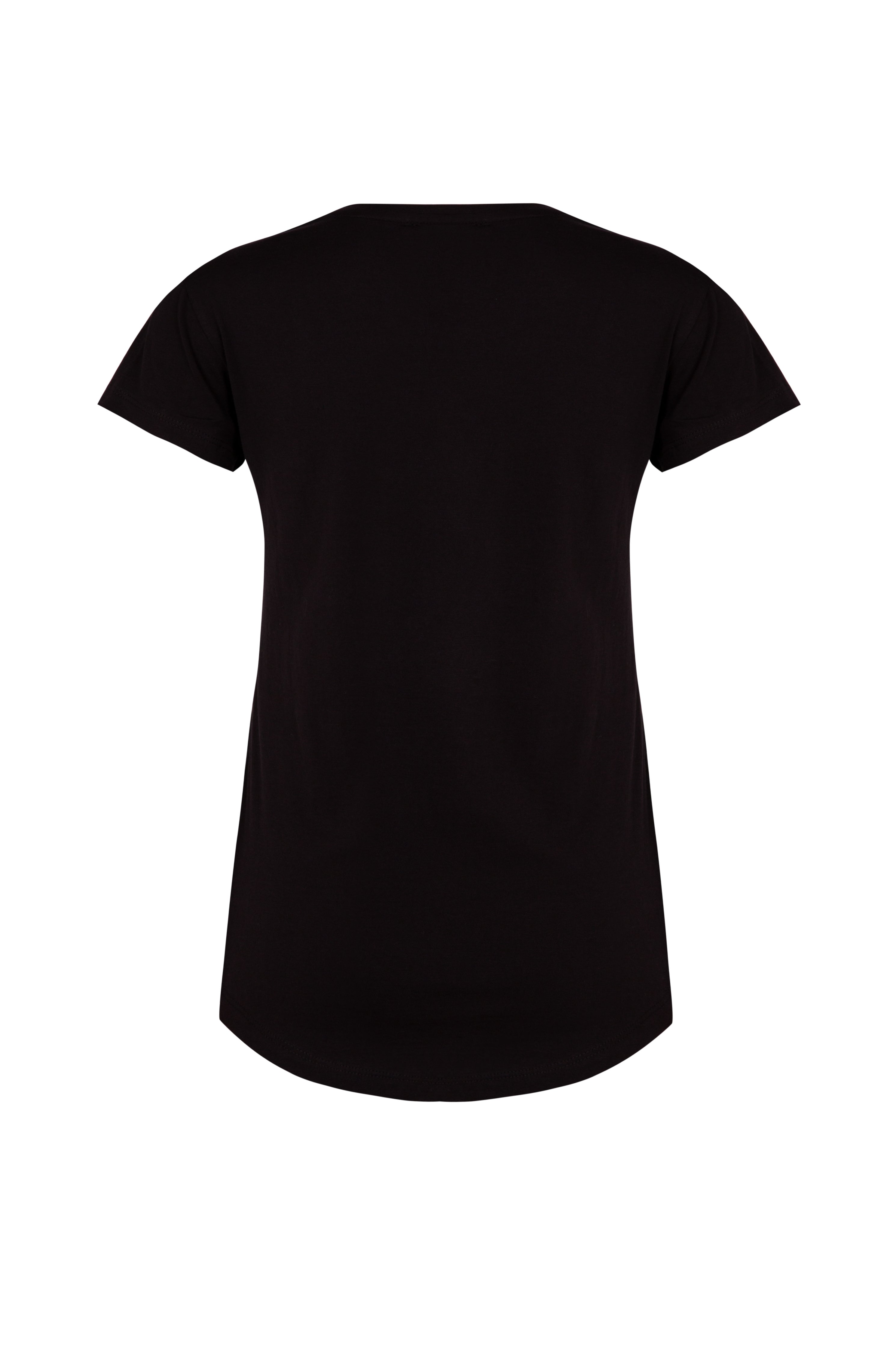 Back of black organic cotton fitted women's t-shirt