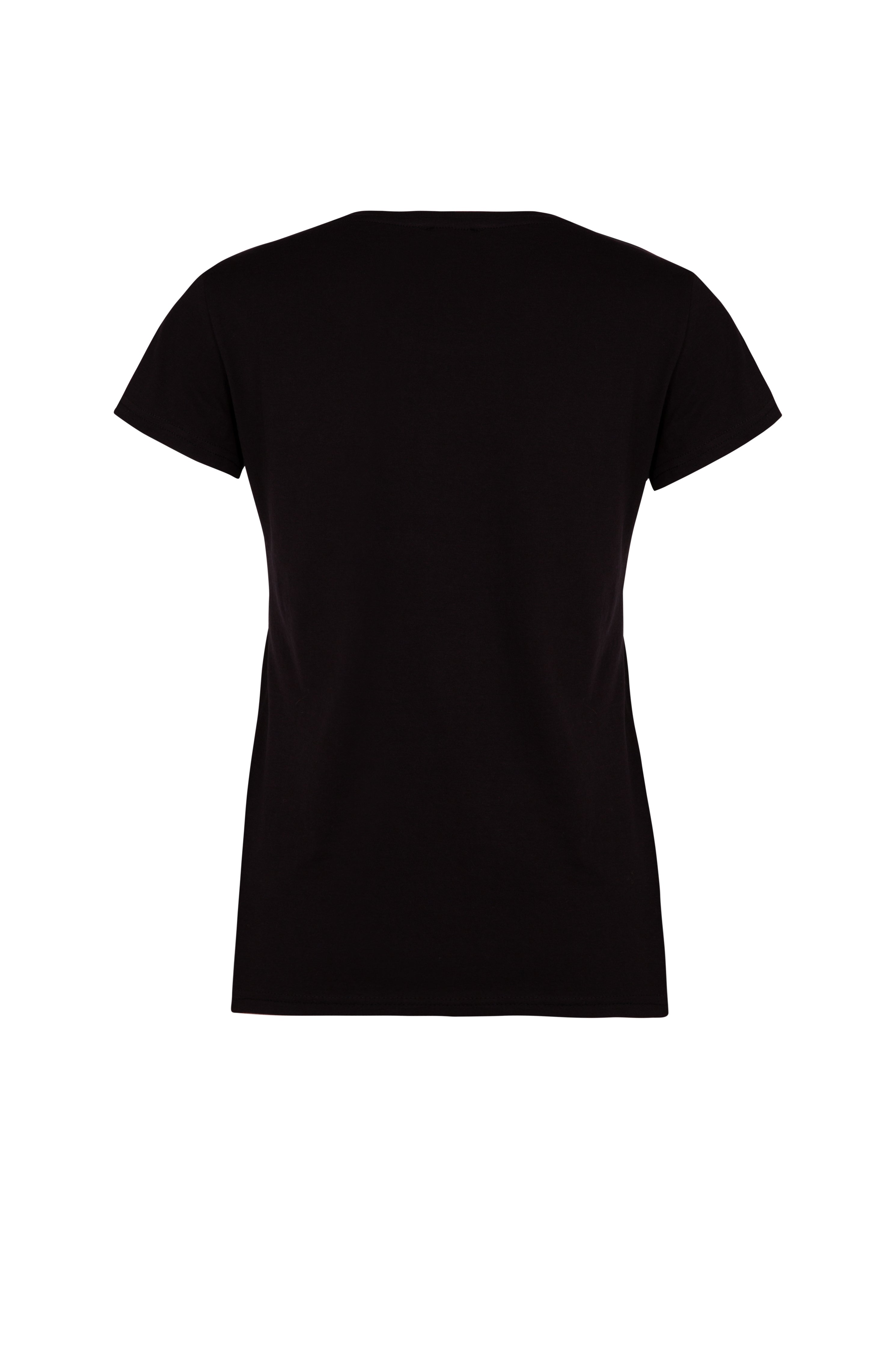Back of black organic cotton basic fit women's t-shirt