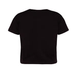 Back of black organic cotton boxy fit women's t-shirt