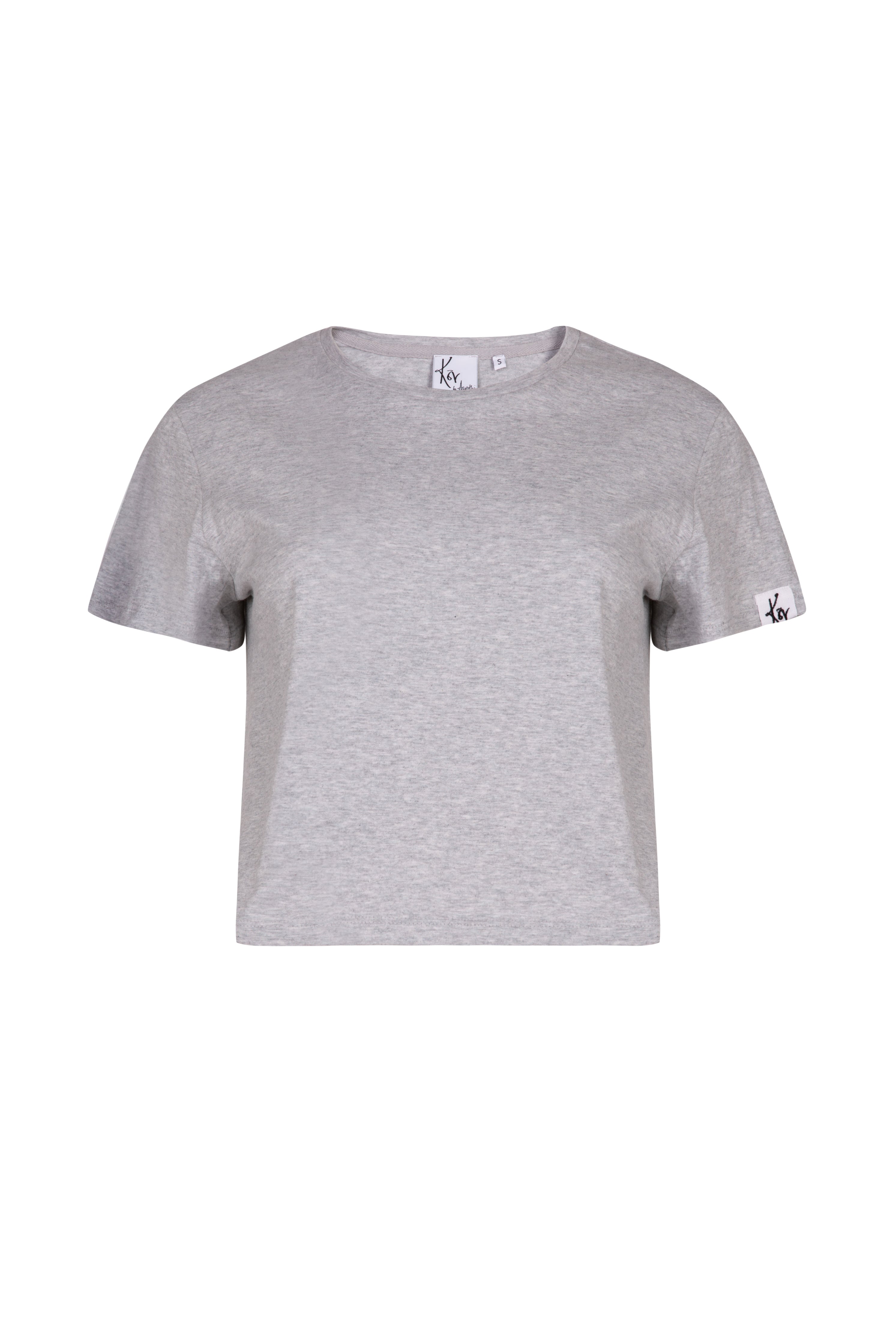 Grey organic cotton cropped boxy fir women's T-shirt