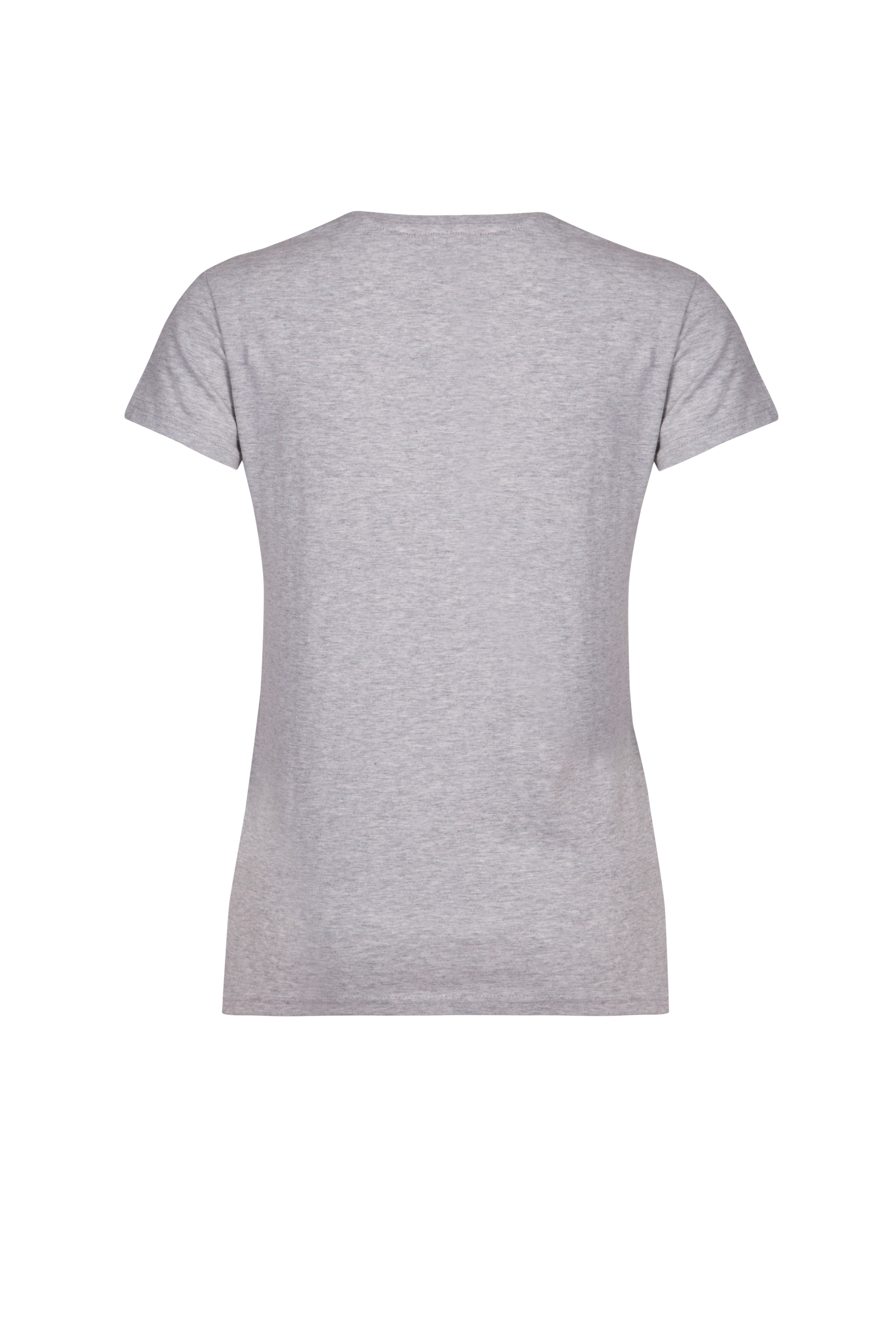 Back of grey organic cotton women's basic fit t-shirt