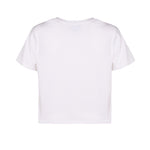 Back of white organic cotton boxy fit cropped women's t-shirt